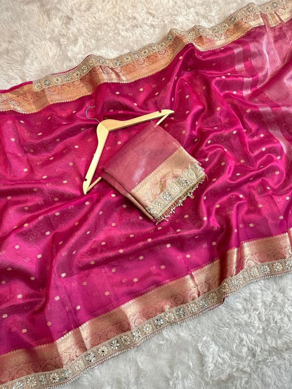 Suhani Pink Red Tissue Silk Saree