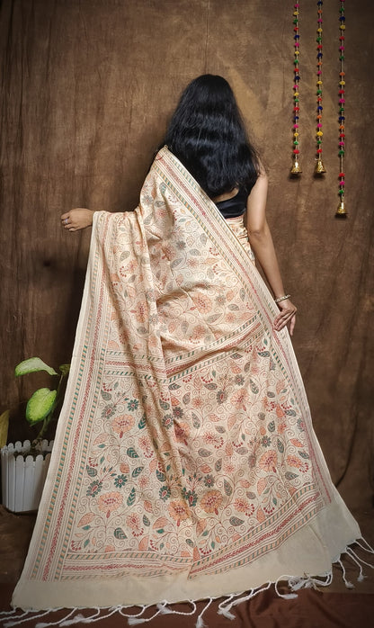 Prakriti Ivory Khadi Cotton Saree