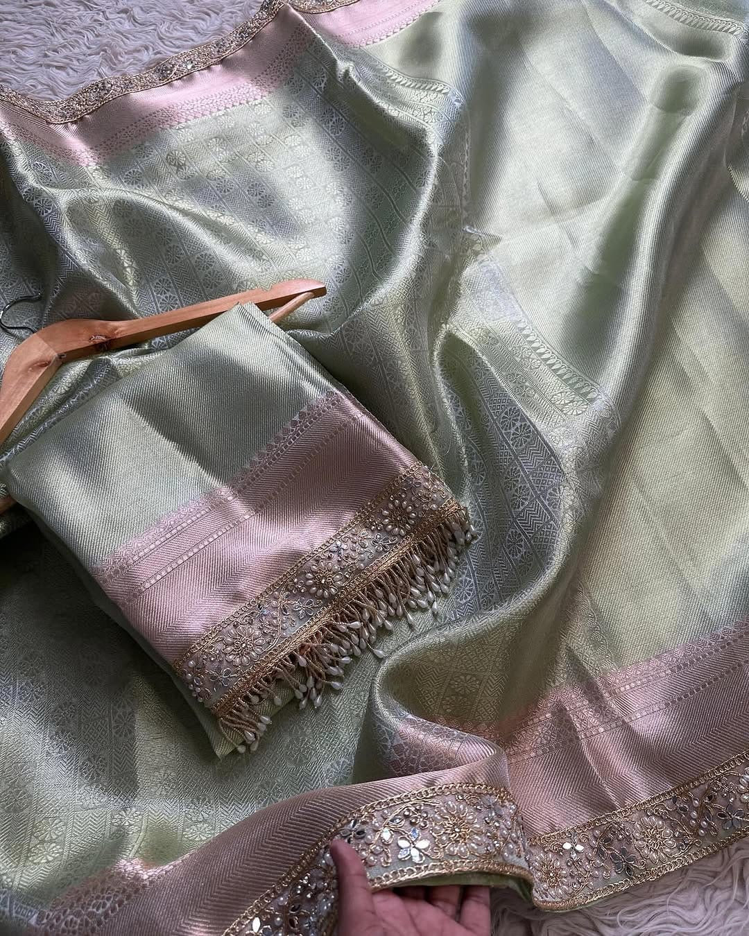 Zeenat Green Tissue Silk Saree