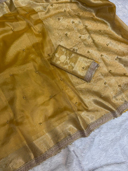 Madhur Ghungroo Yellow Tissue Silk Saree