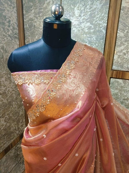 Fariha Peach Tissue Silk Saree