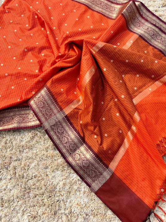 Sharada Orange Semi Gadwal Silk Saree