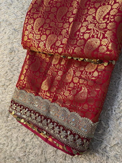 Zohra Crimson Red Banarasi Katan Silk Saree