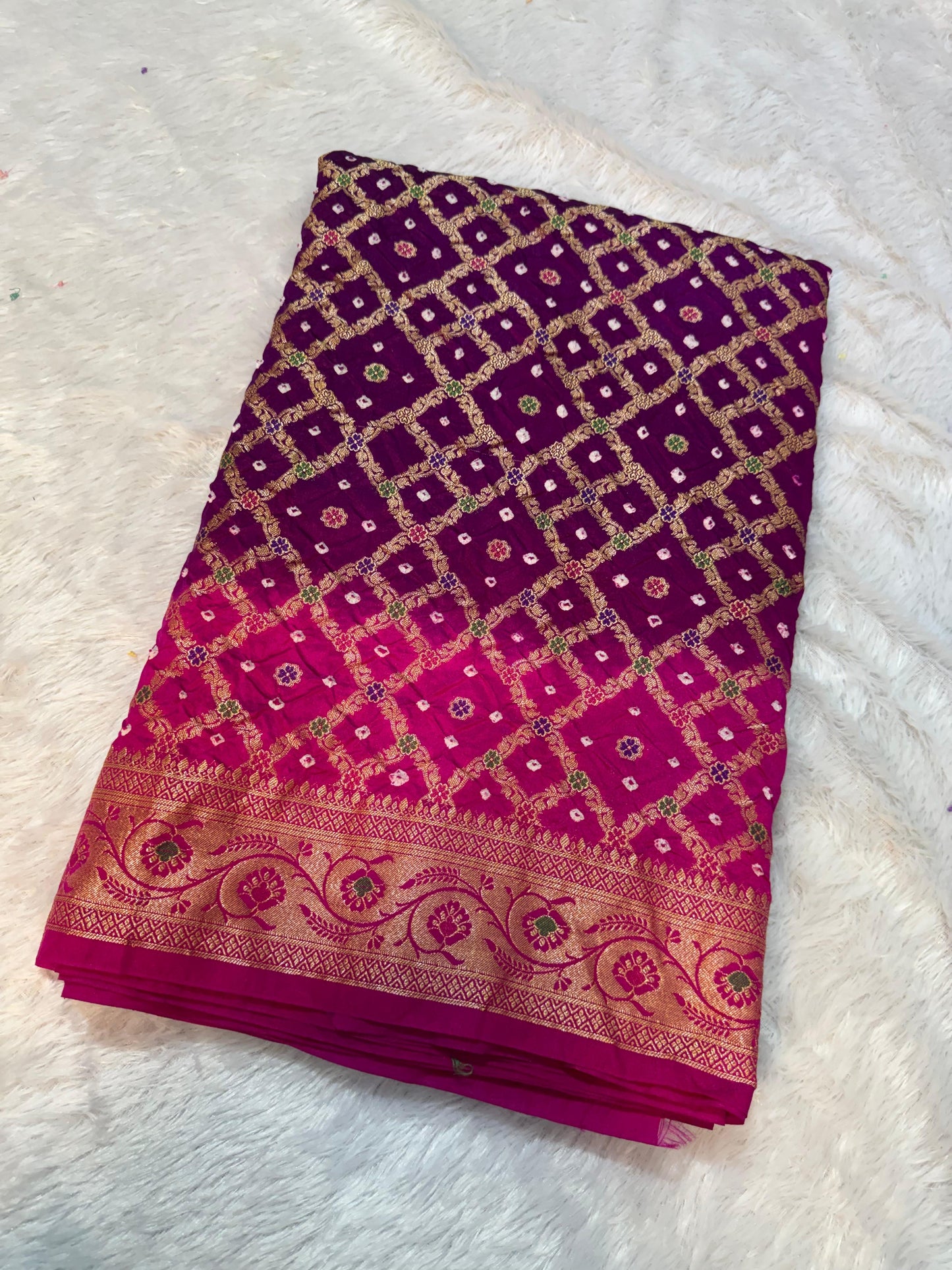 Bandini Rani Pink & Magenta Banarasi Soft Bandhej Warm Silk Saree