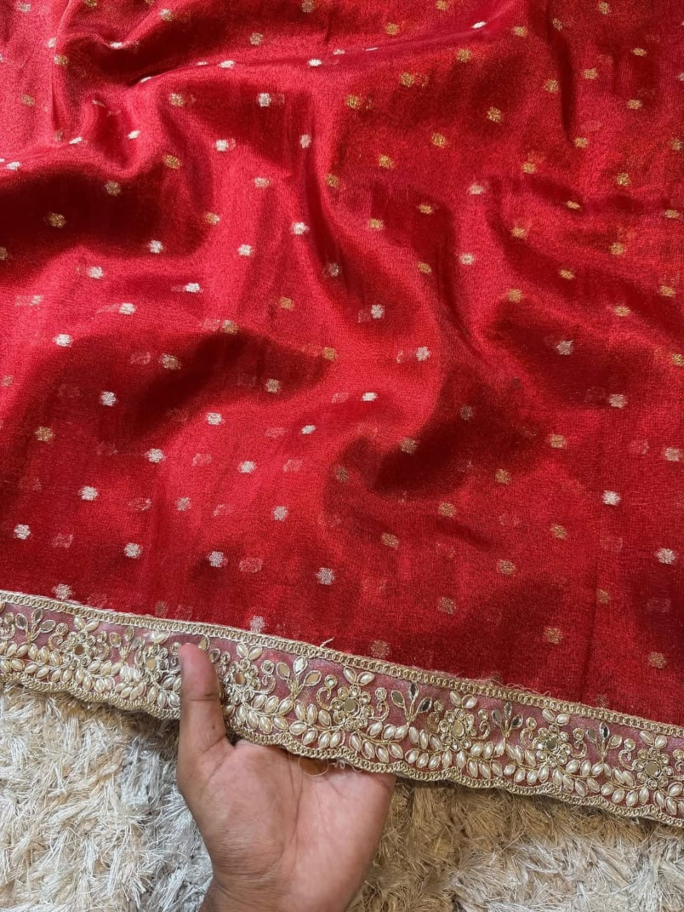 Aarini Red Tissue Silk Saree