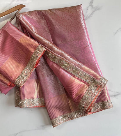 Roselle Blush Pink Banarasi Soft Kanchipuram Silk Saree