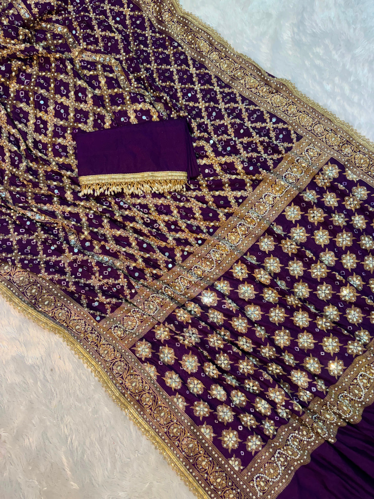 Bandhika Purple Banarasi Soft Georgette Bandhej Silk Saree