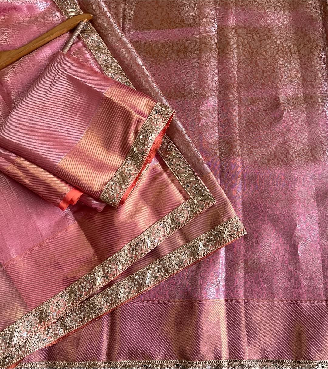 Roselle Blush Pink Banarasi Soft Kanchipuram Silk Saree