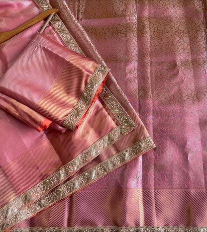 Roselle Blush Pink Banarasi Soft Kanchipuram Silk Saree