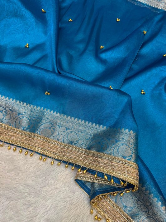 Madhur Ghungroo Blue Tissue Silk Saree