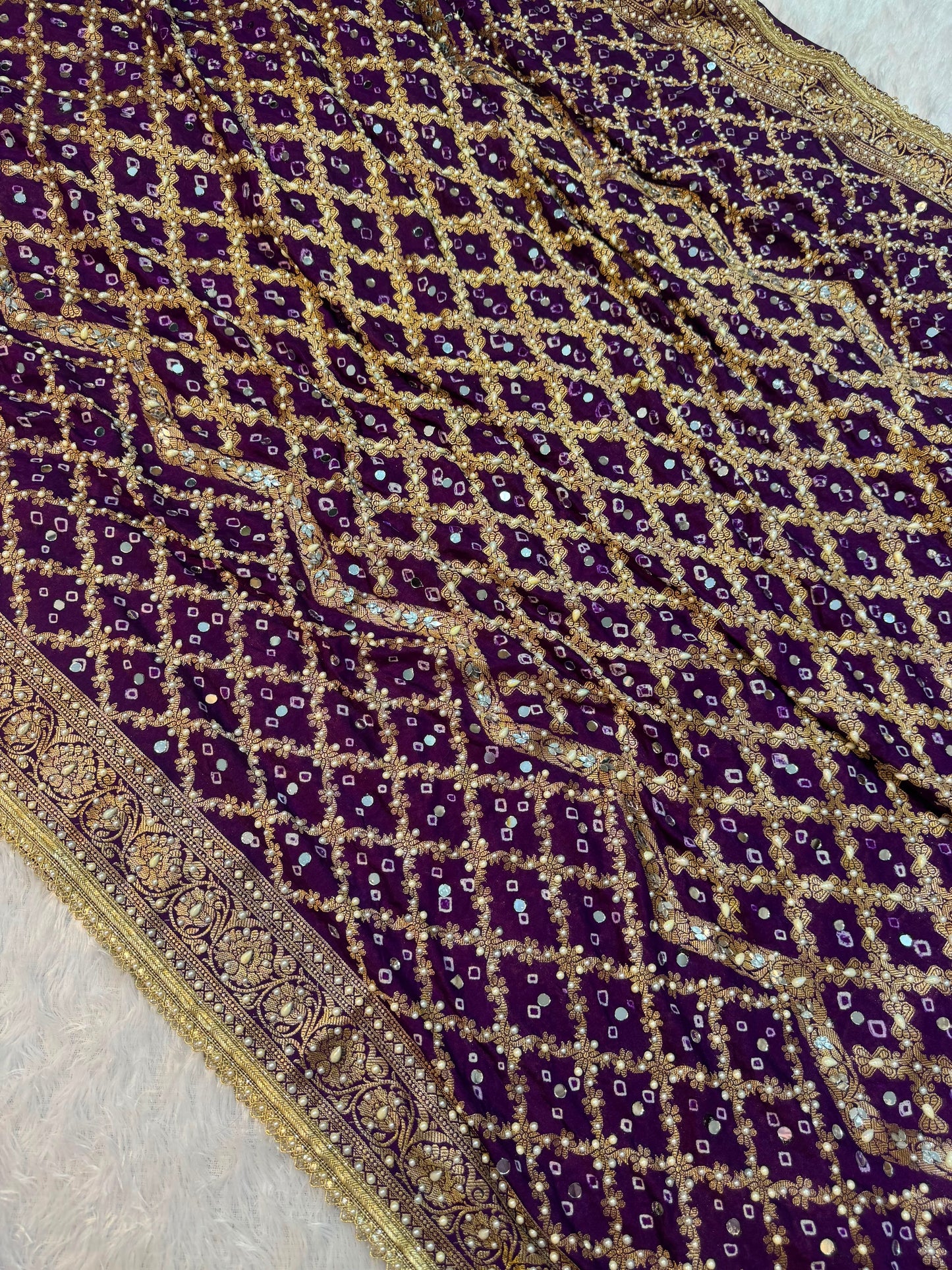 Bandhika Purple Banarasi Soft Georgette Bandhej Silk Saree