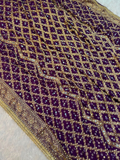Bandhika Purple Banarasi Soft Georgette Bandhej Silk Saree