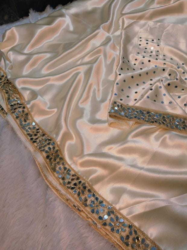 Sheen Ivory Pearl Zarqash Silk Saree