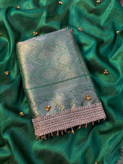 Kaya Ghungroo Green Tissue Silk Saree