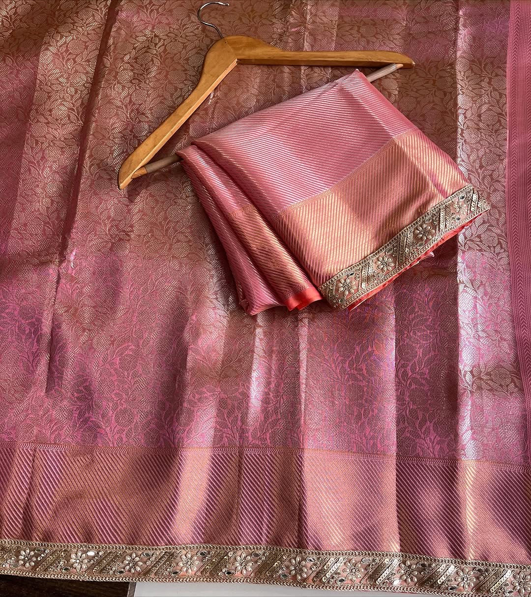 Roselle Blush Pink Banarasi Soft Kanchipuram Silk Saree