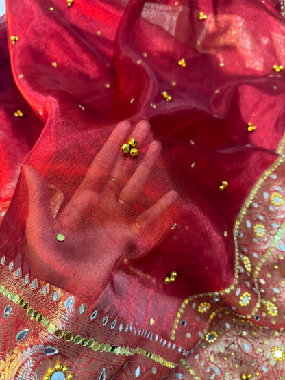 Ghungroo Red Tissue Silk Saree