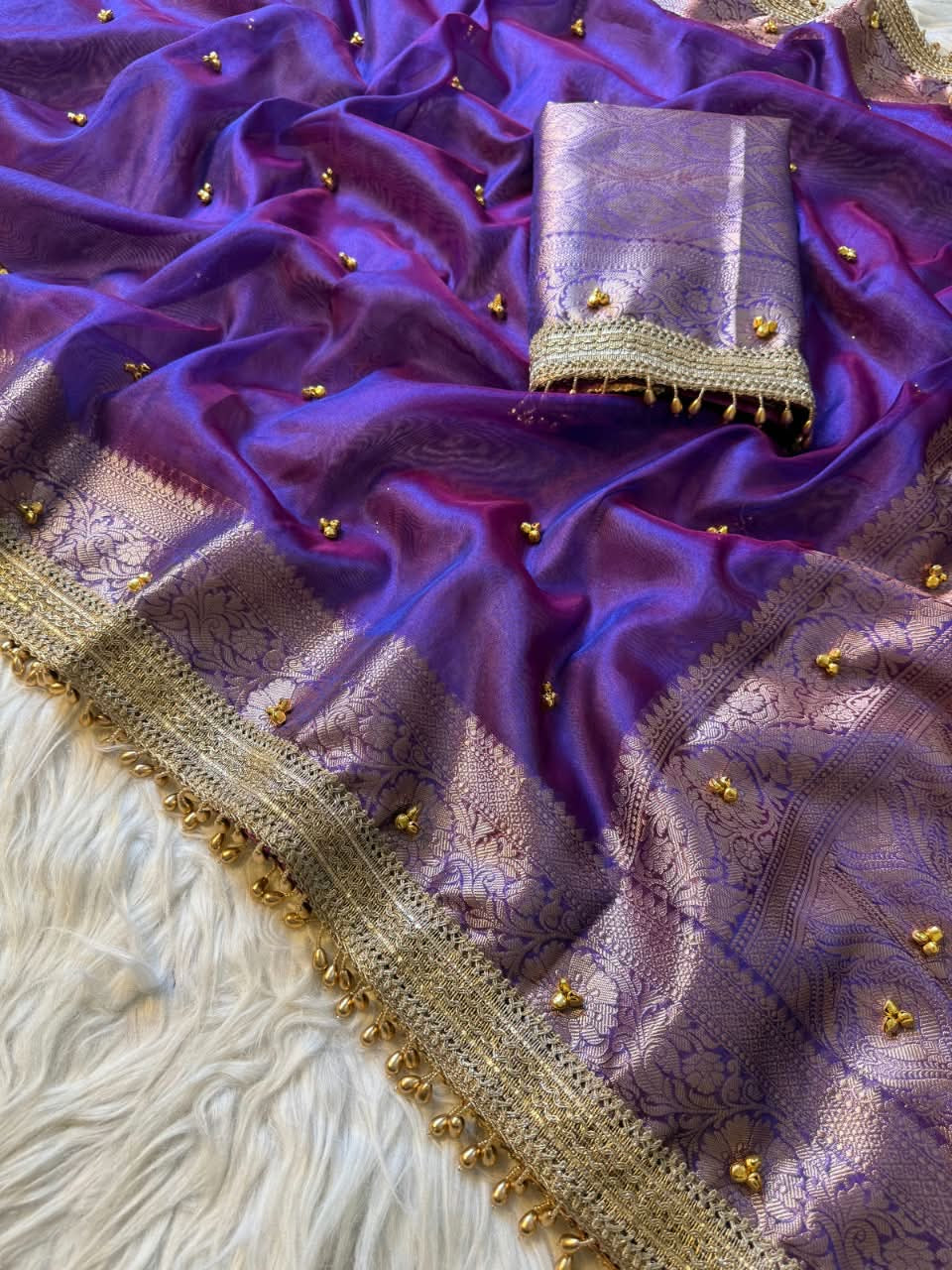 Kaya Ghungroo Violet Tissue Silk Saree