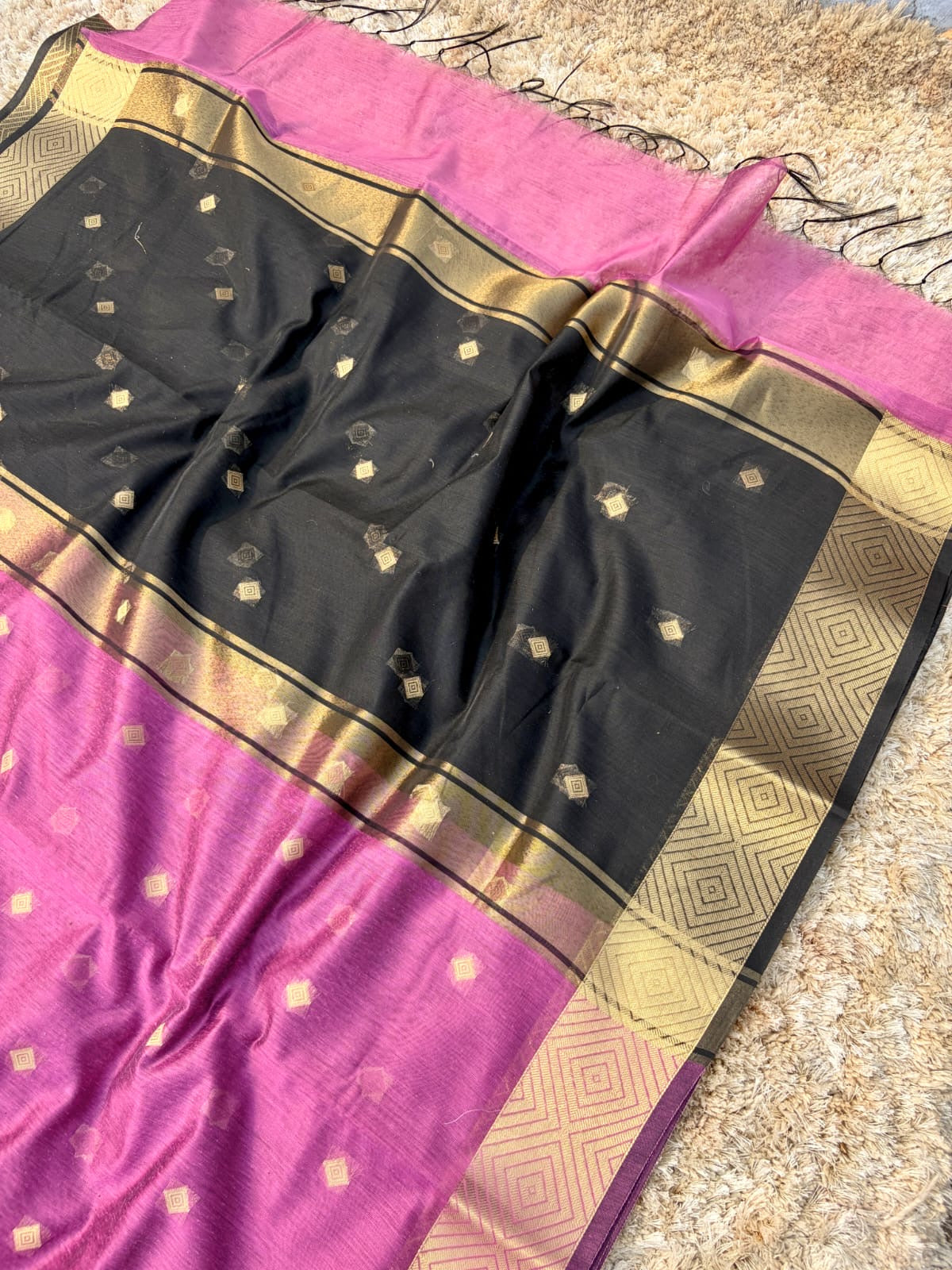 Yamini Pink & Black Gadwal Silk Saree