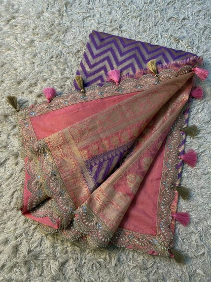 Saanvi Purple & Rose Katan Georgette Silk Saree