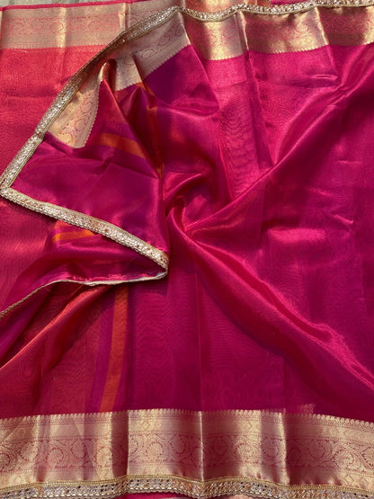 Kanvi Fuschia Tissue Silk Saree