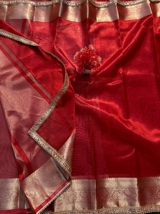 Kanvi Red Tissue Silk Saree