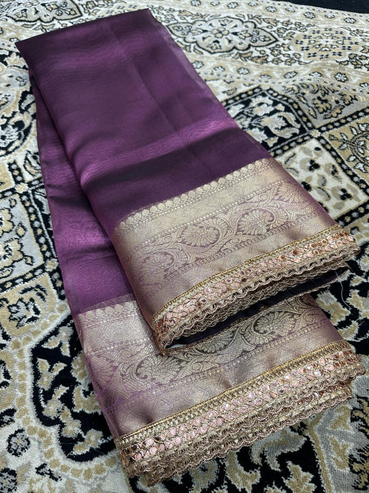 Kanvi Violet Tissue Silk Saree