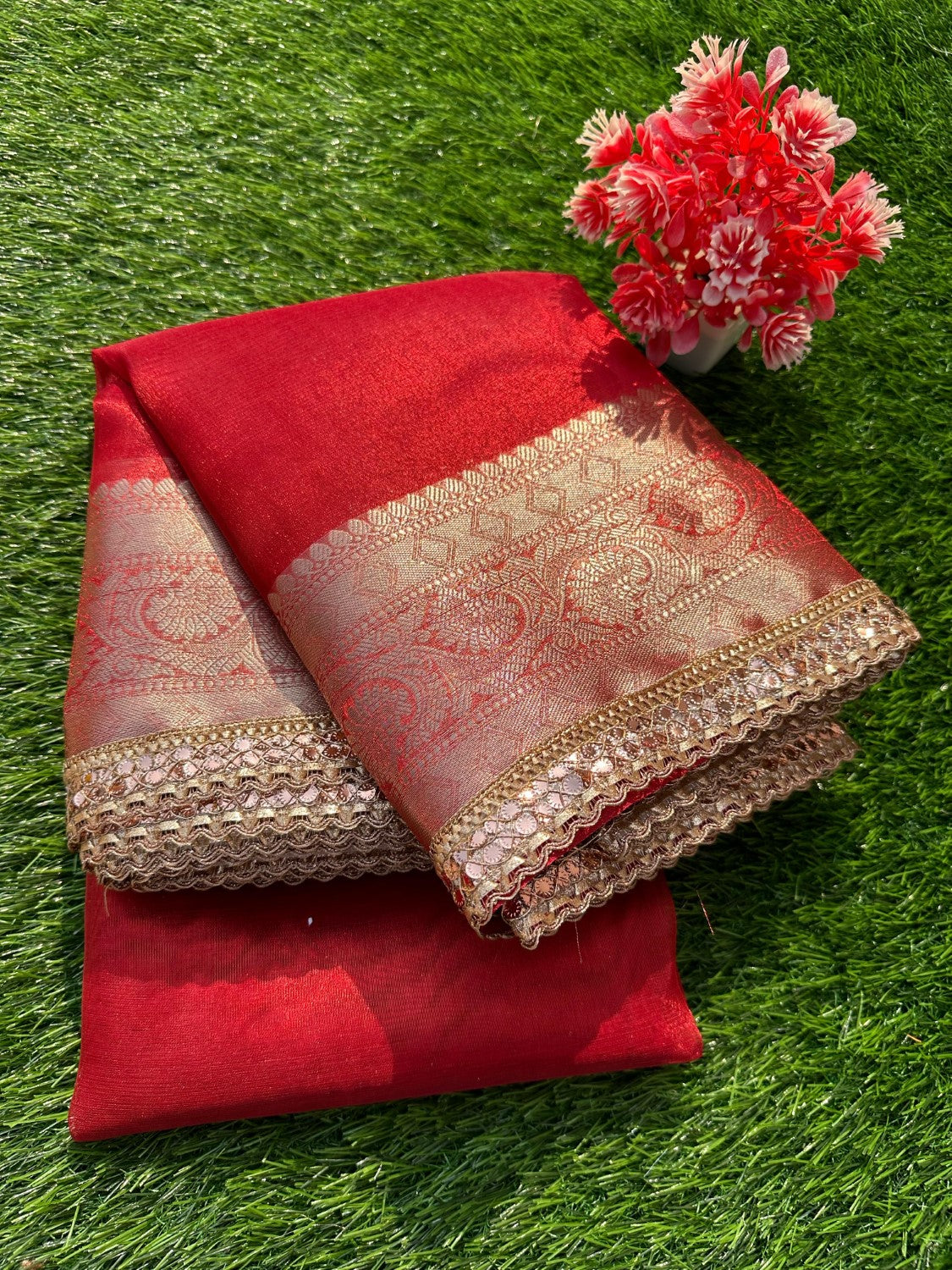 Kanvi Red Tissue Silk Saree