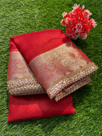 Kanvi Red Tissue Silk Saree