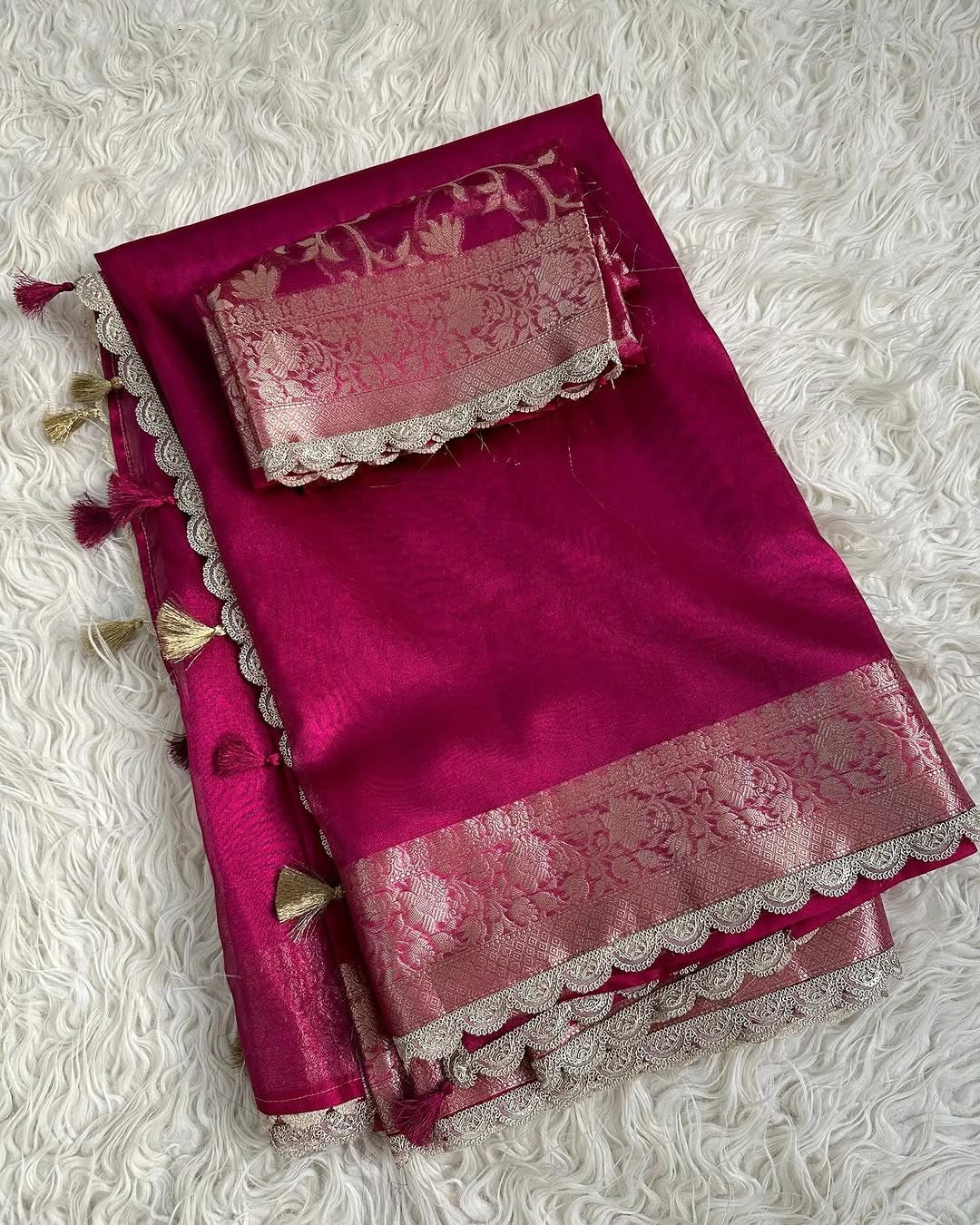 Tejore Magenta Tissue Silk Saree