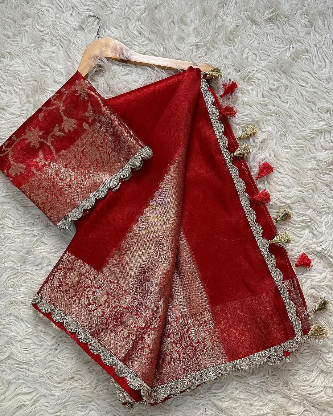 Tejore Red Tissue Silk Saree