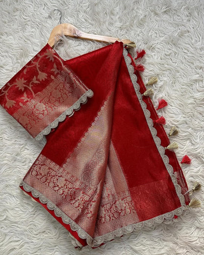 Tejore Red Tissue Silk Saree