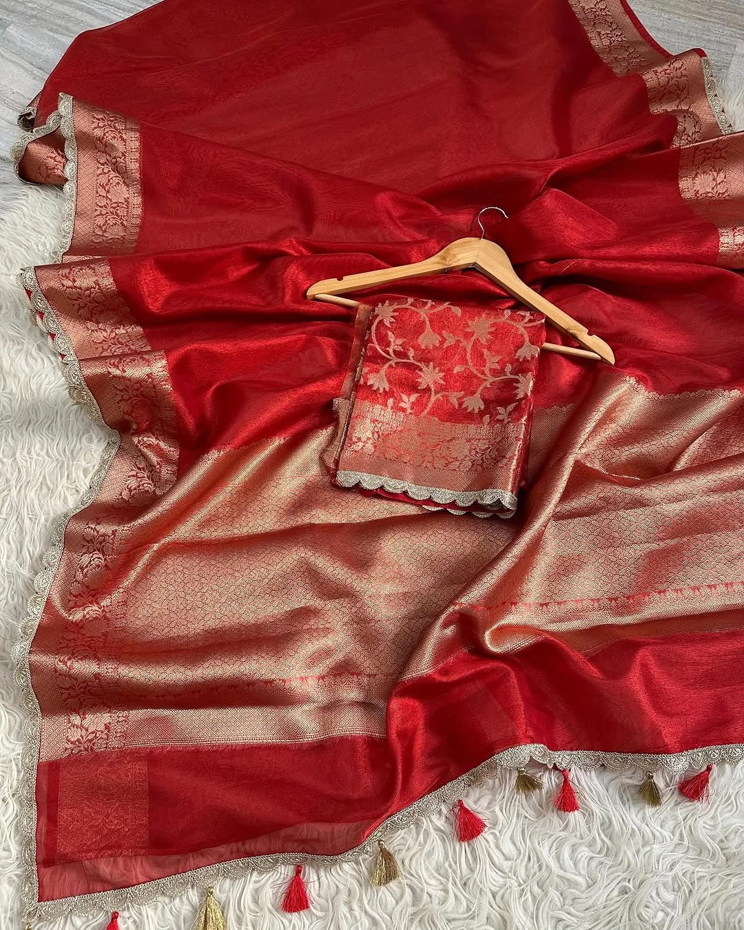 Tejore Red Tissue Silk Saree