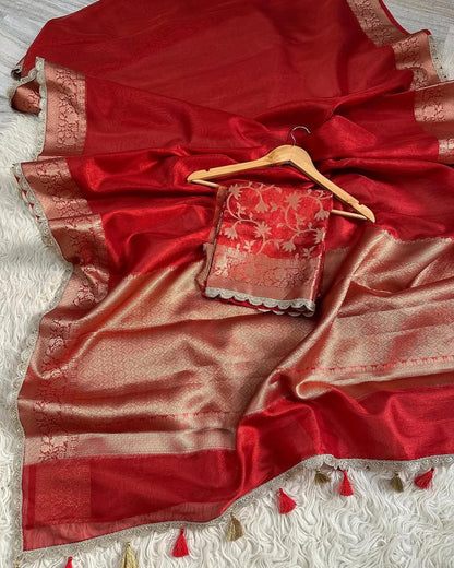 Tejore Red Tissue Silk Saree