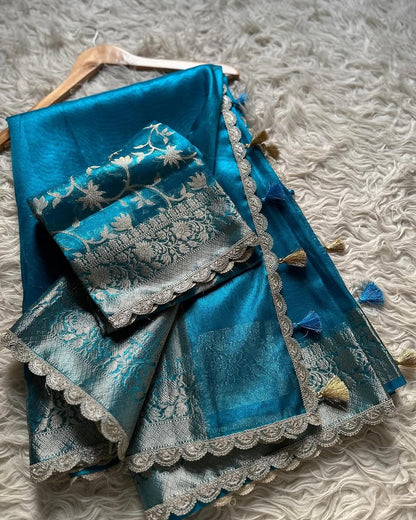 Tejore Blue Tissue Silk Saree