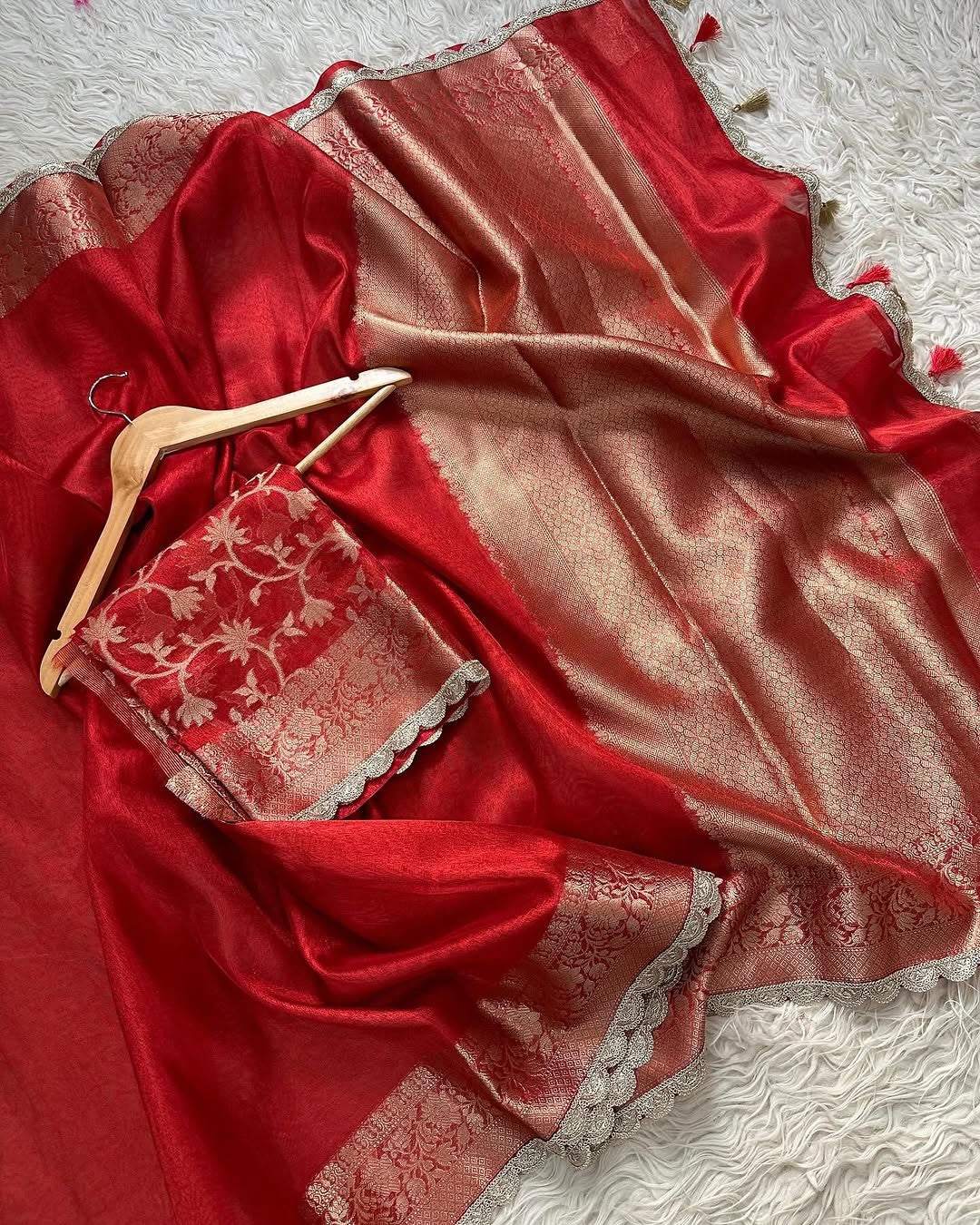 Tejore Red Tissue Silk Saree