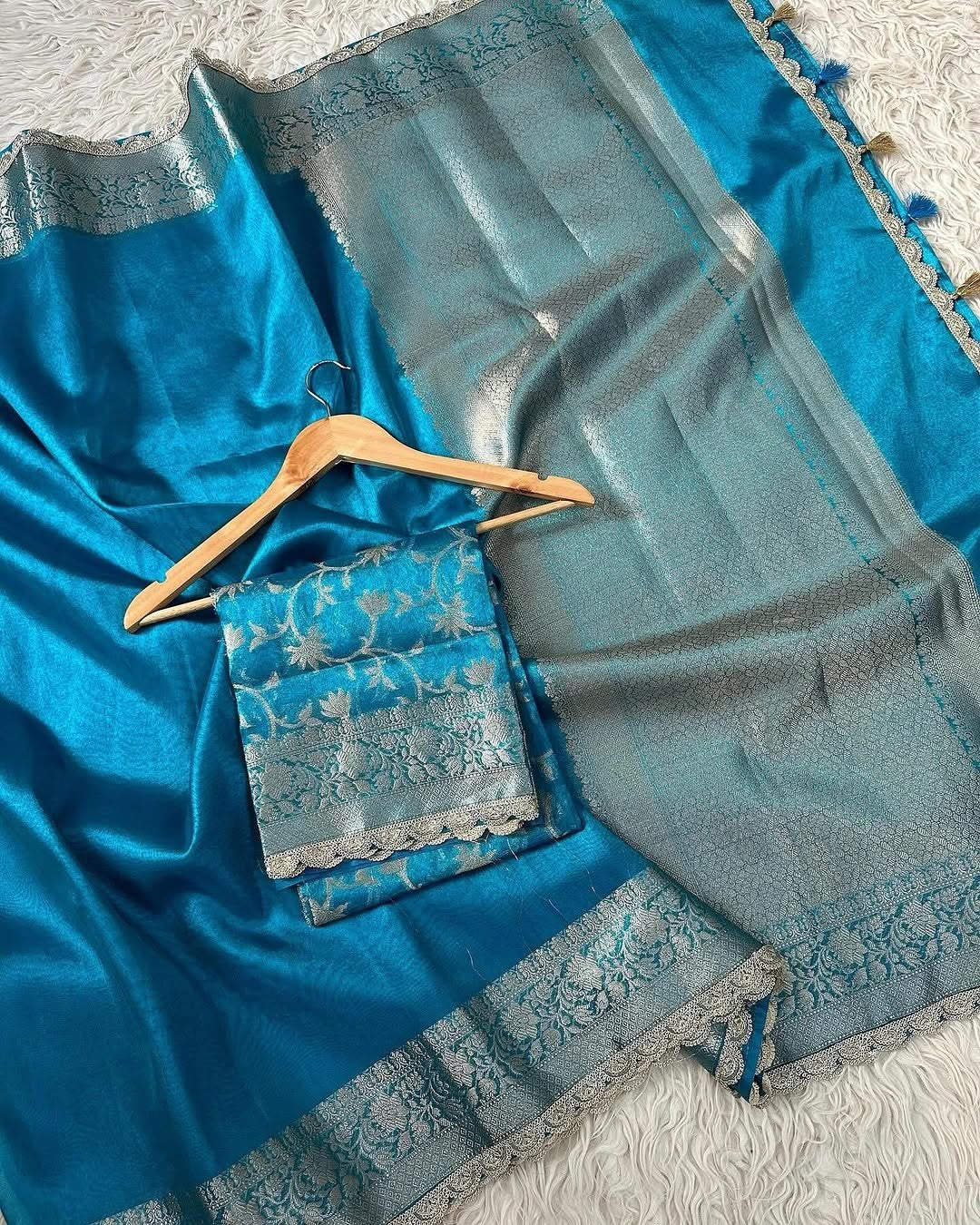 Tejore Blue Tissue Silk Saree