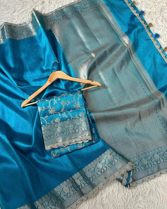 Tejore Blue Tissue Silk Saree