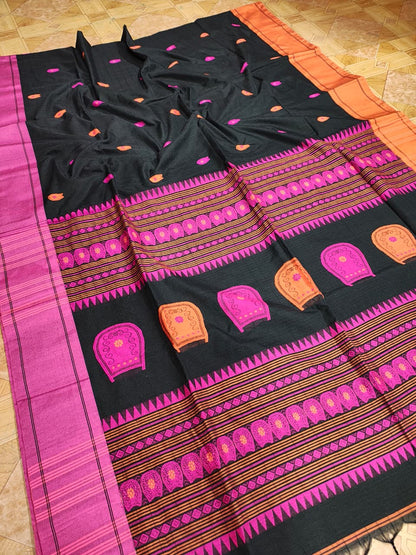 Anaya Black Pure Mercerized Cotton Handloom Saree