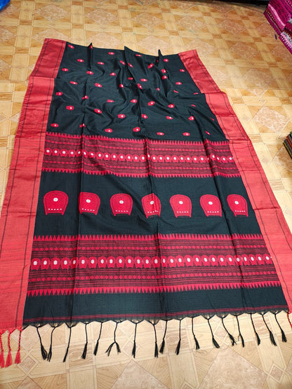 Anaya Black Pure Mercerized Cotton Handloom Saree