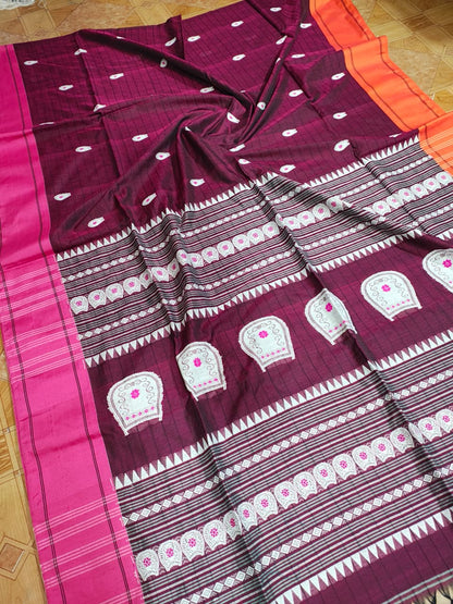 Anaya Plum & Pink Pure Mercerized Cotton Handloom Saree