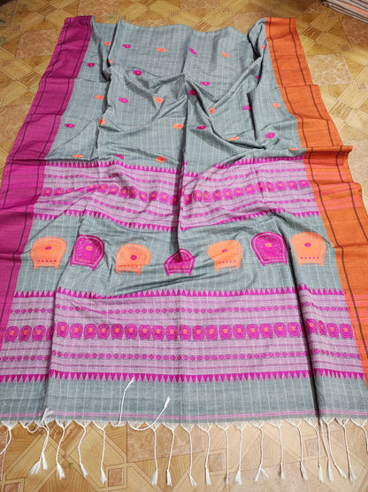 Anaya Grey Pure Mercerized Cotton Handloom Saree