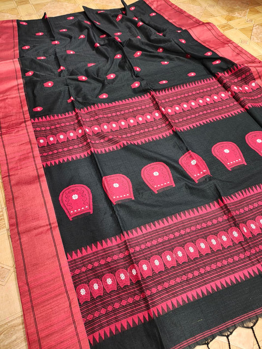Anaya Black Pure Mercerized Cotton Handloom Saree