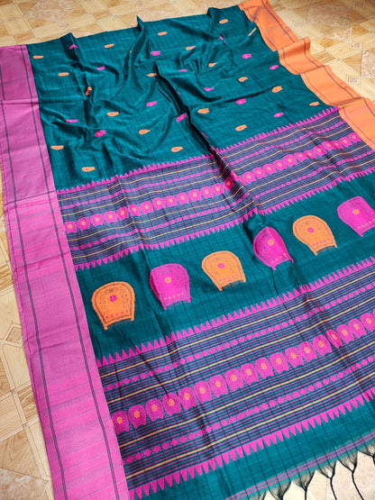 Anaya Green & Pink Pure Mercerized Cotton Handloom Saree