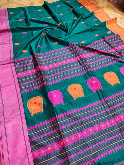 Anaya Green & Pink Pure Mercerized Cotton Handloom Saree