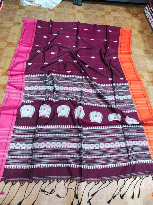 Anaya Plum & Pink Pure Mercerized Cotton Handloom Saree