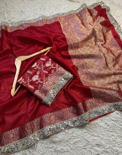 Mahira Red Tissue Silk Saree