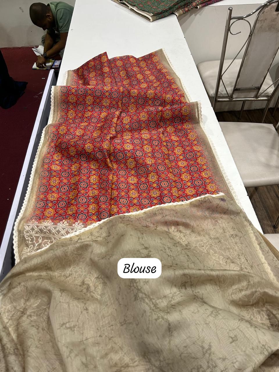 Noorvi Red Chanderi Cotton Saree with Ajrakh Print