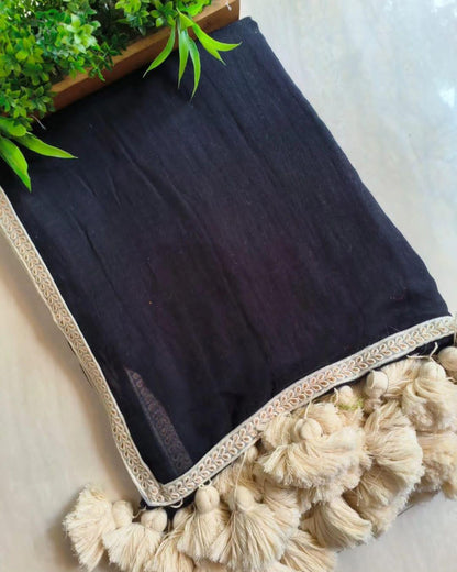 Aurya Black Khadi Cotton Saree