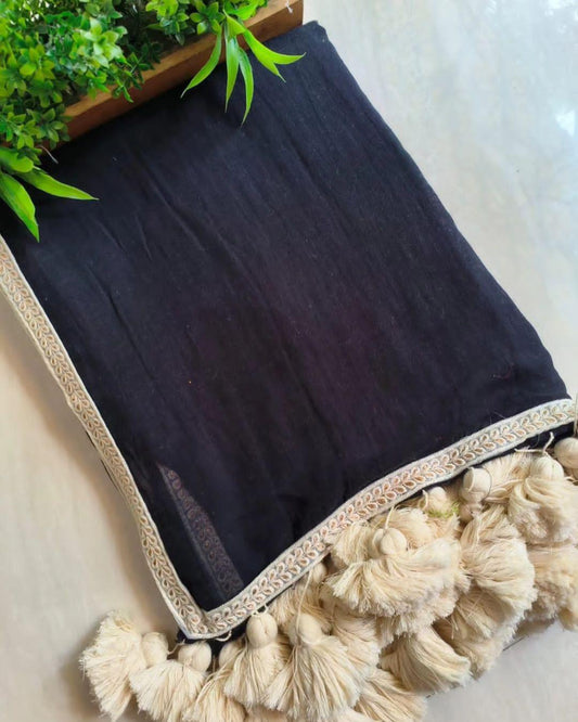 Aurya Black Khadi Cotton Saree