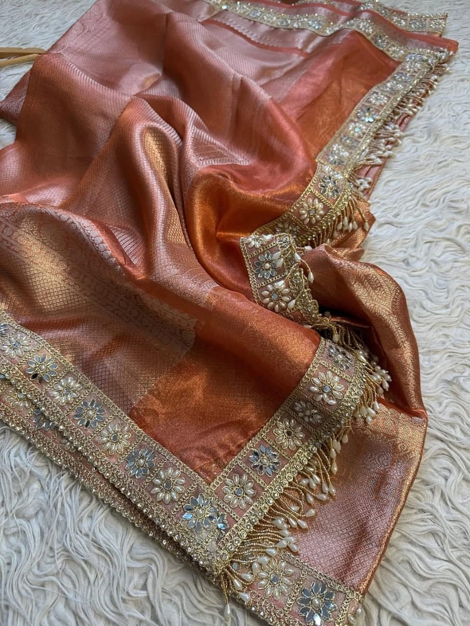 Naira Orange Tissue Silk Saree